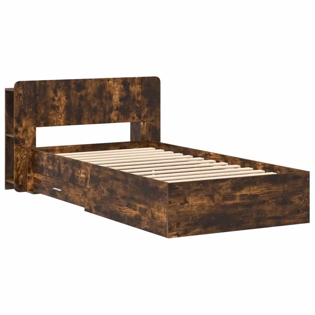 Telaio letto con contenitore vidaXL in legno Rovere Fumo con cassetti, L/P/H: 90 x 190 x 119,5 cm – 2