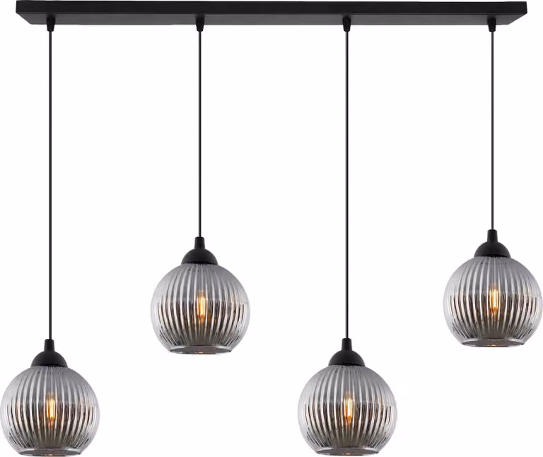 Lampada a sospensione RIFFLE nero 4 luci con globo di vetro grigio E27