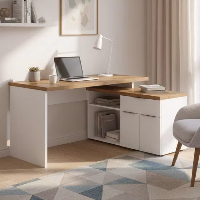 Scrivania DMORA moderna con cassetto in laminato lucido L: 120 cm, P: 120 cm, H: 75 cm