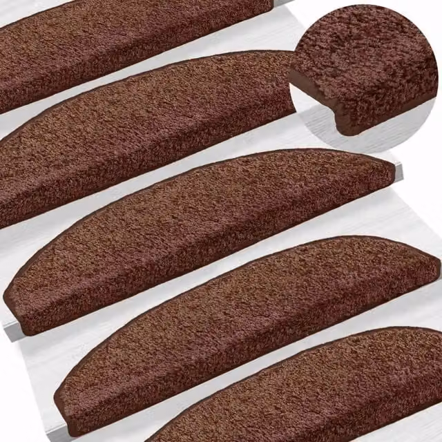 Tappetini per scale autoadesivi semicircolari DESIGN IN, set da 15 pezzi in polipropilene marrone, antiscivolo e fonoassorbenti
