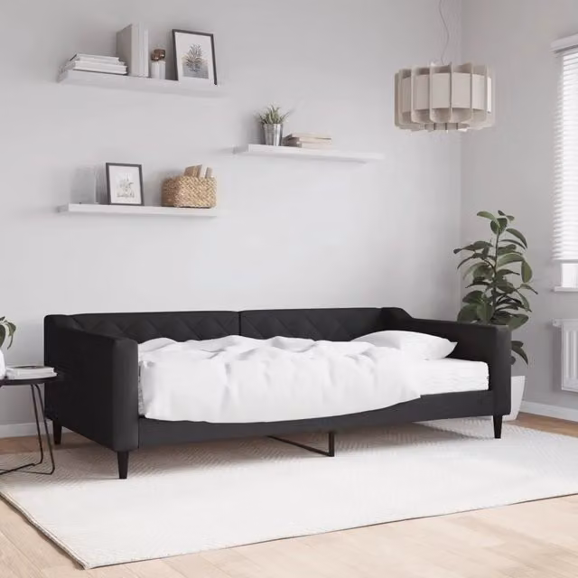 Divano Letto Moderno vidaXL con Materasso in Schiuma Nero, L/P/H: 223 x 110 x 67 cm, Dimensioni Materasso: 100 x 200 cm – 1