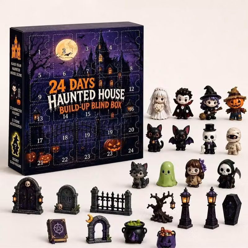 Calendario dell'Avvento a tema Halloween 2026 - 24 giorni di attesa - Casa infestata - Mini figure mostruose - Decorazioni per Halloween, ideali per la tavola e per feste a tema