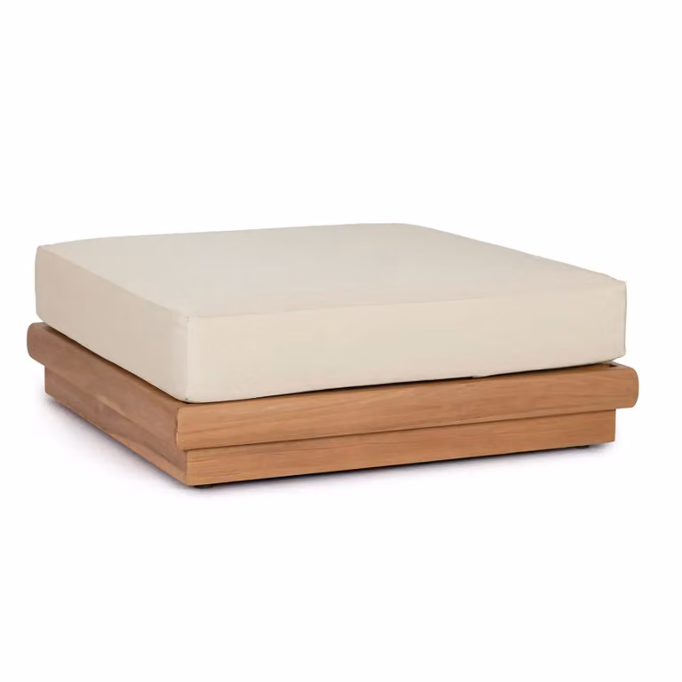 Poggiapiedi di design BILBAO in legno teak e tessuto beige