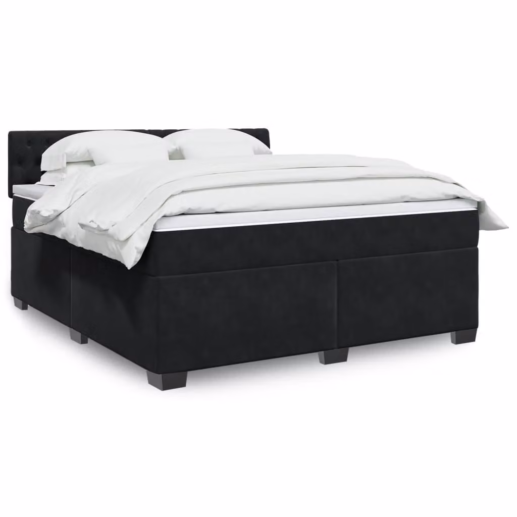 vidaXL Giroletto a Molle con Materasso in Velluto Nero L: 180 cm, P: 200 cm – 1