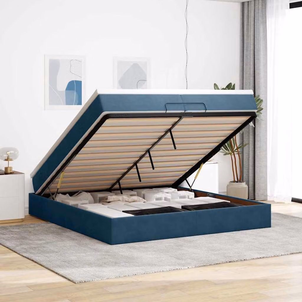 Struttura Letto con Contenitore e Materassi vidaXL in Velluto Blu e Bianco L/P/H: 200 x 200 x 28 cm – 1