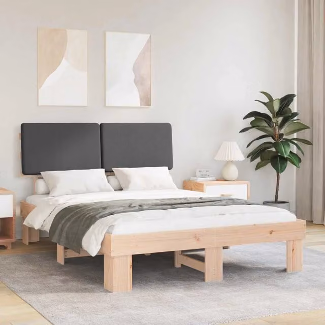 Letto con Testiera Rivestita-Struttura Letto con Testiera Grigio scuro 135 x 190 cm 842765