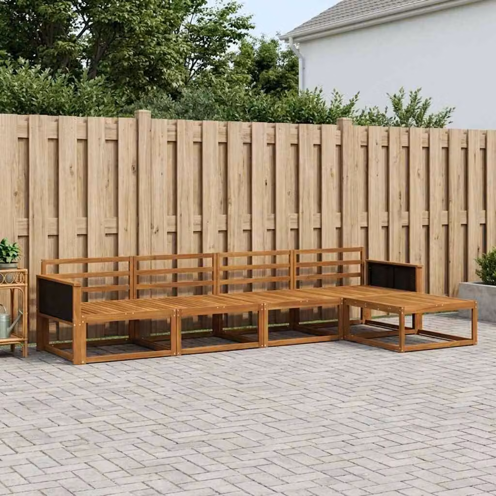vidaXL Set di divani da esterno a L composto da 5 pezzi in legno di acacia massello marrone con cuscini inclusi