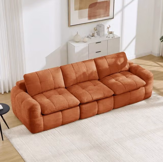 Divano modulare 3 posti 264x97x68 cm arancione in chenille senza struttura