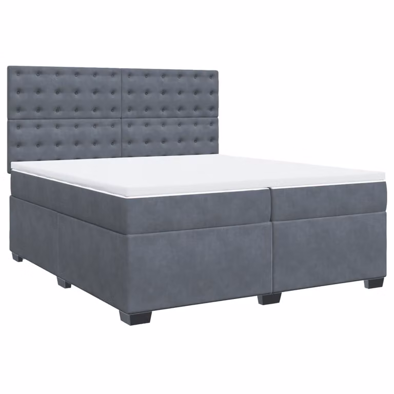 Giroletto a Molle con Materasso Grigio Scuro 200x200 cm Velluto
