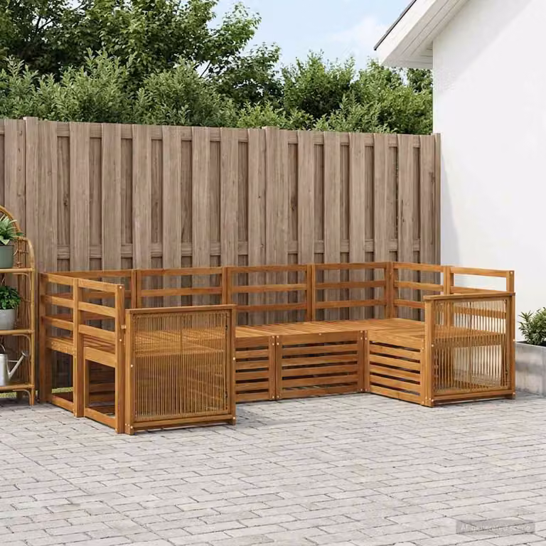 Set di divani da esterno vidaXL a forma di L in legno di acacia massello marrone con cuscini inclusi