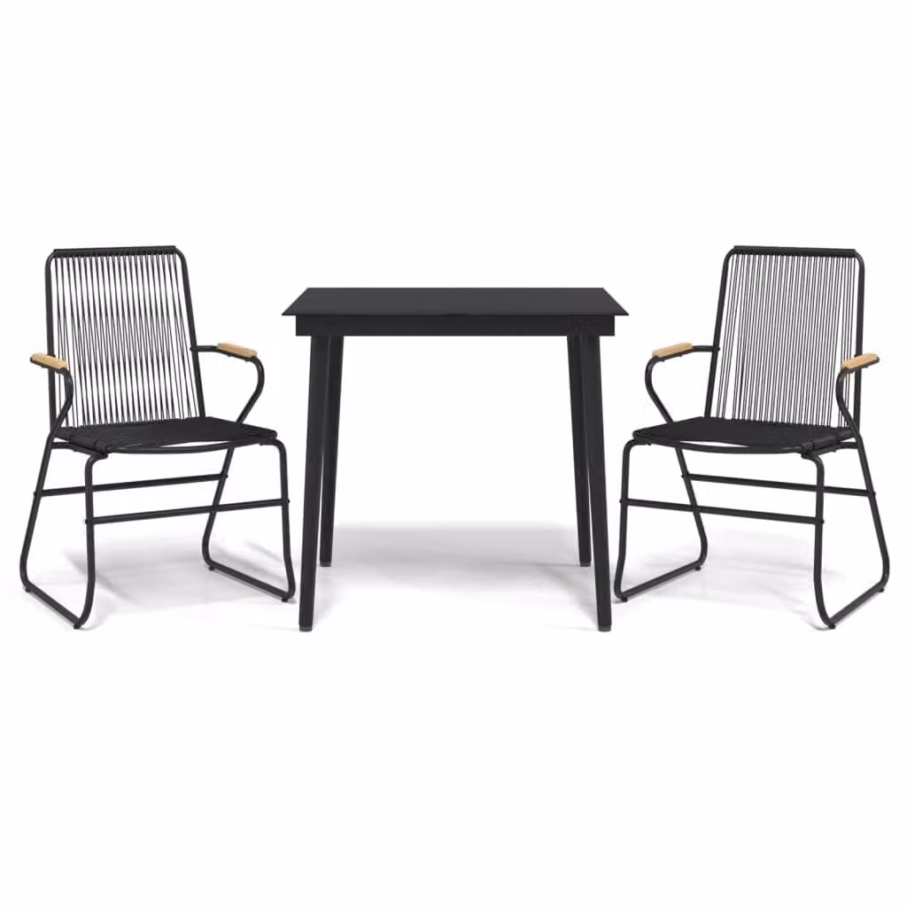Set da Pranzo da Giardino 3 pz Nero in Rattan PVC