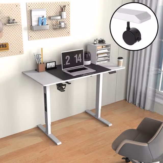 Scrivania Gaming Regolabile in Altezza con Motore Elettrico pro.tec, L 120 x P 60 cm, Bianco e Nero