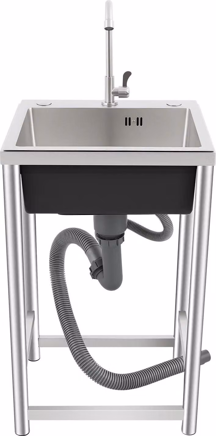 Lavello di servizio, design indipendente, rubinetto integrato, argento