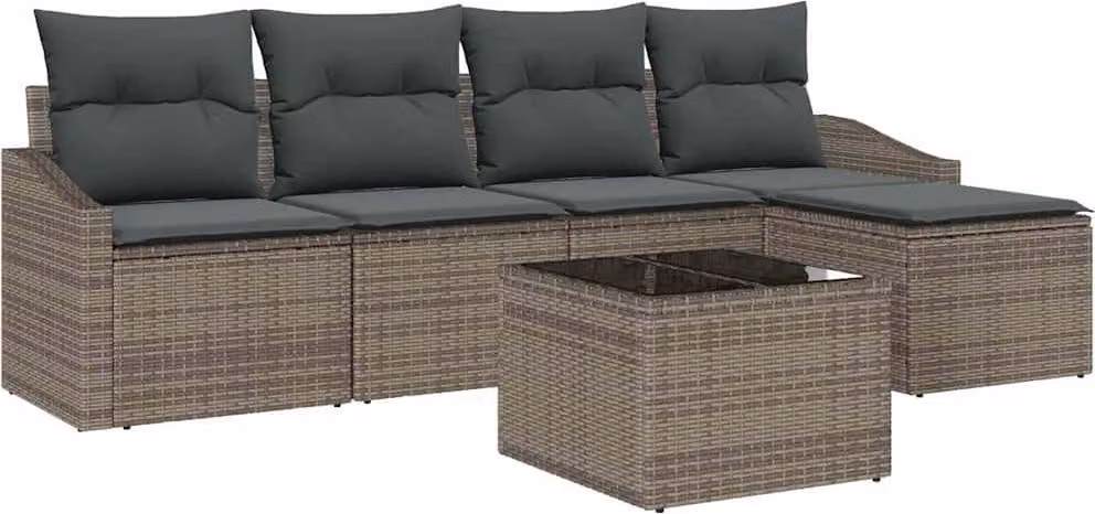 Set di divani con cuscino 6 pcs Grigio polyrattan