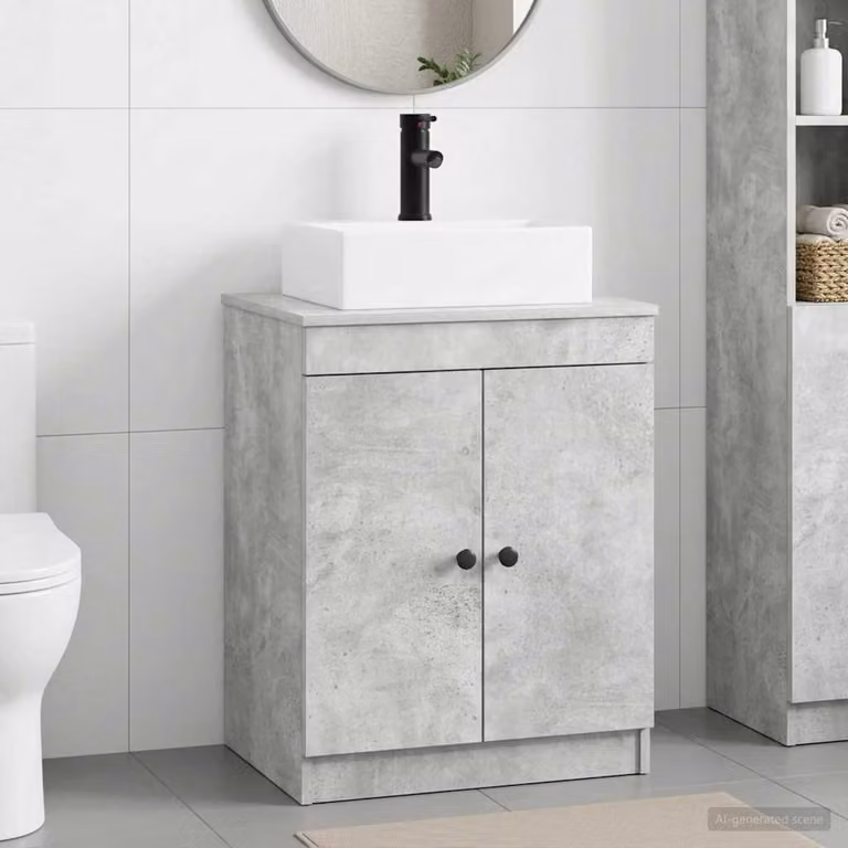 Set di mobili per il bagno moderno vidaXL in MDF Grigio Cemento con ante a battente e ripiani interni, freestanding, L: 70,0 cm, H: 41,0 cm, P: 26,02 cm