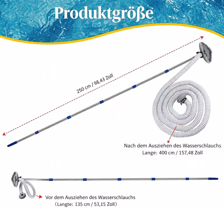 Aspiratore per piscine, con tubo flessibile da 3,5 metri e asta telescopica, per la pulizia del fondo