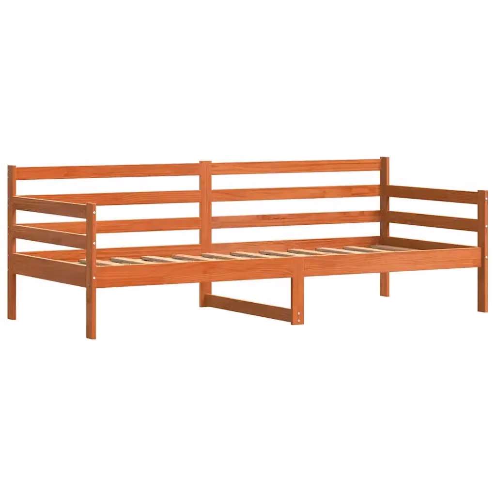 Letto giorno vidaXL in pino massello con testiera, marrone cerato, L: 90 cm, P: 200 cm, H: 87,5 cm – 2
