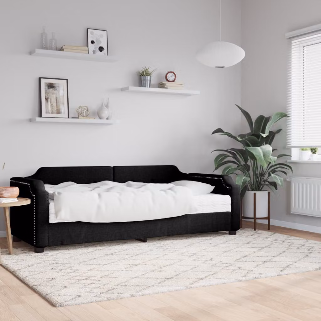 vidaXL Divano Letto con Materasso in Tessuto Nero L/P/H: 223 x 90 x 100 cm