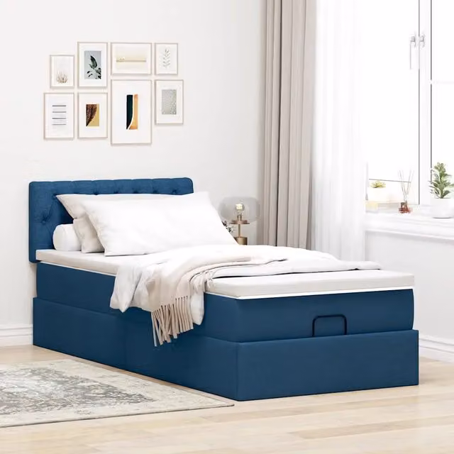 Pouf Letto con Materasso vidaXL in Tessuto Blu e Bianco, L/P/H: 203 x 90 x 88 cm