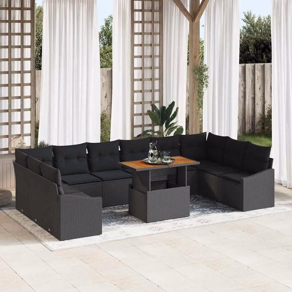 Maison Exclusive - Set da giardino composto da 11 pezzi, divano in rattan sintetico nero
