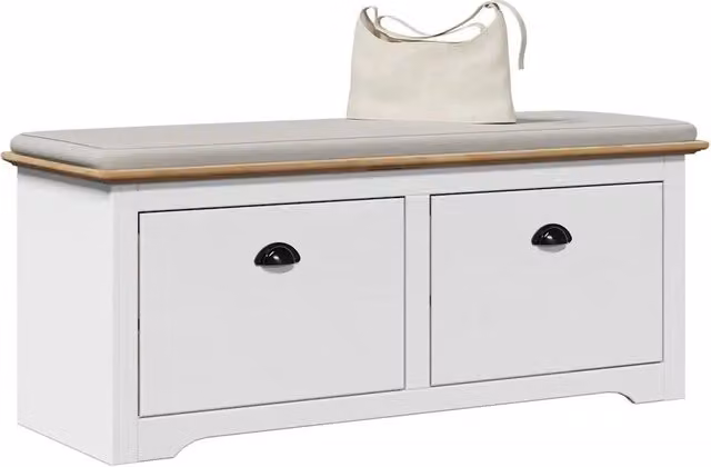 Panca da ingresso rustica vidaXL in legno di pino e metallo, bianca e marrone, L: 114 cm, P: 40 cm, H: 45 cm