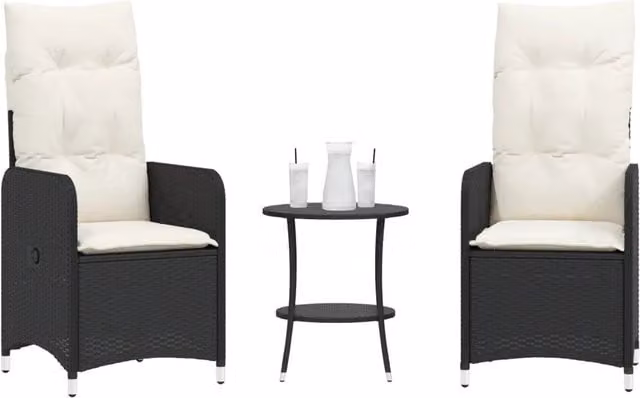 Sedie da Giardino Reclinabili 2 pz con Tavolo in Polyrattan 365690