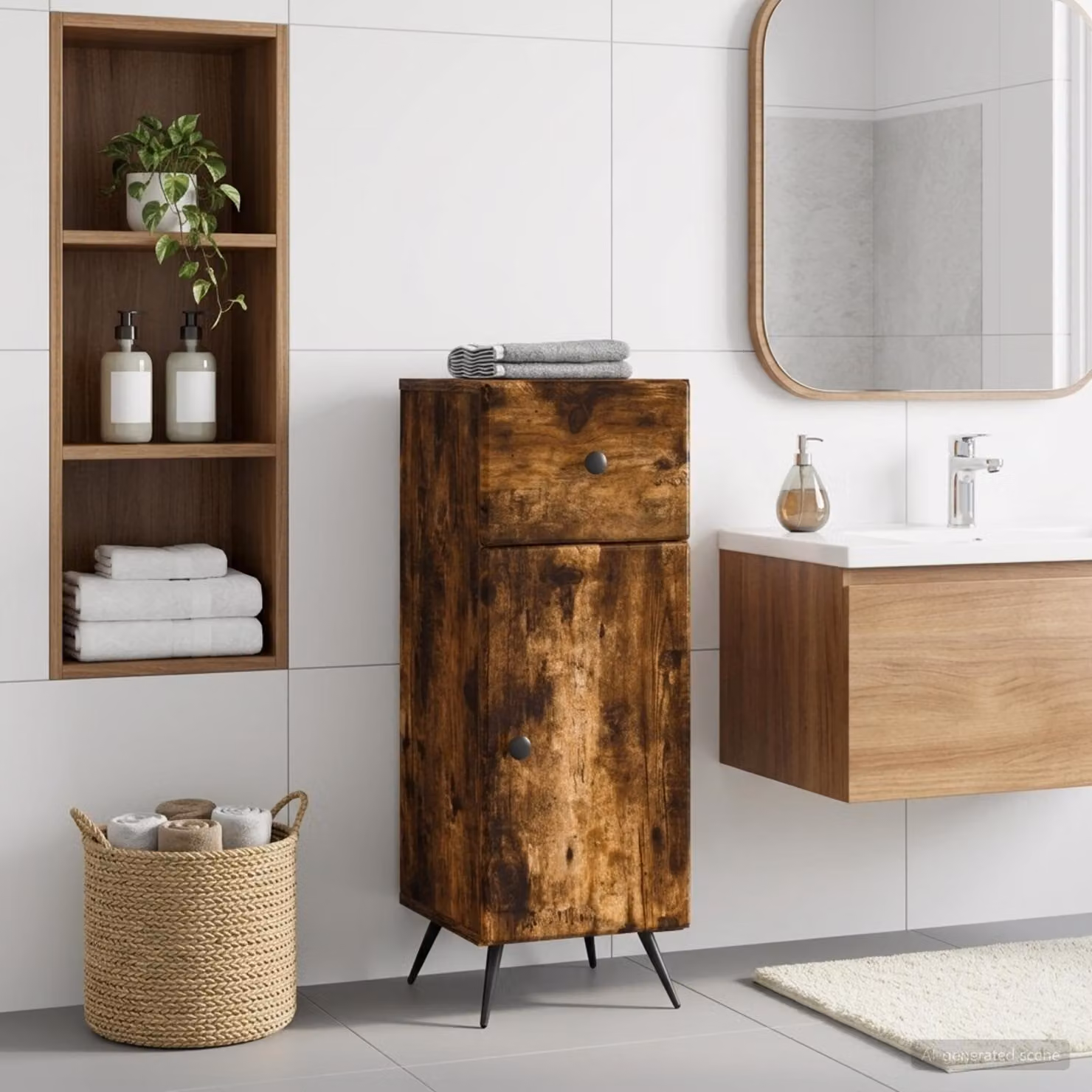 vidaXL Mobiletto da Bagno BREDA Rovere Fumo con Ante a Battente, L/P/H: 30 x 31 x 80 cm