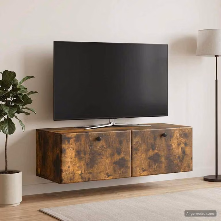 vidaXL Mobile Porta TV da Muro Moderno in Rovere Fumo, L/P/H: 98 x 41 x 30 cm