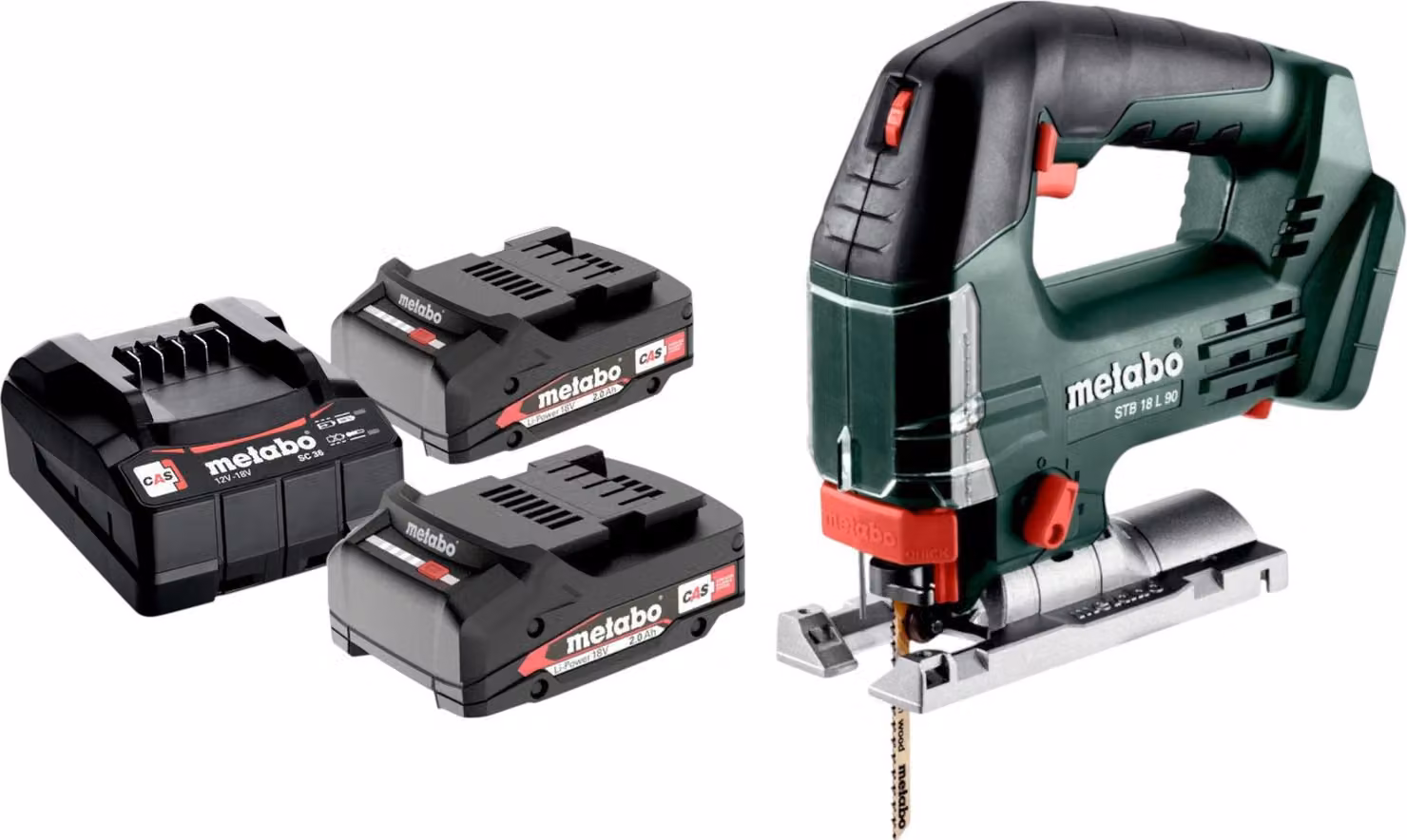 Sega alternativa a batteria Metabo STB 18 L 90 18 V 90 mm + 2 batterie da 2,0 Ah + caricabatteria