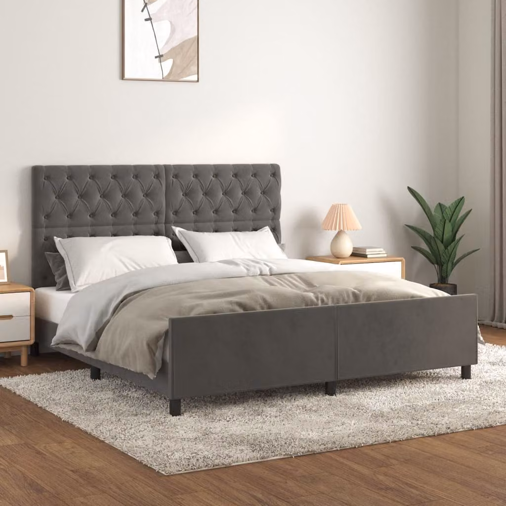 The Living Store Struttura letto con testiera grigio scuro 160x200 cm in velluto