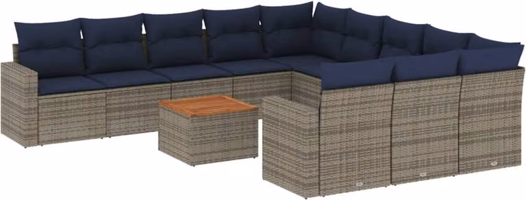 Set Divani da Giardino 12 pz con Cuscini Grigio in Polyrattan