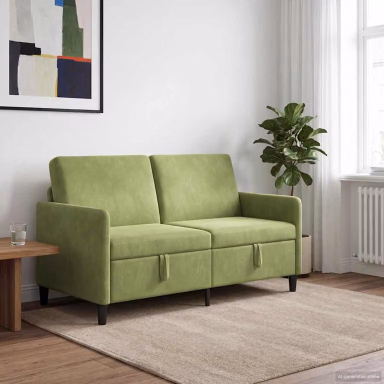 Divano moderno vidaXL con contenitore contenitore a seduta sollevabile in tessuto verde, L: 152 cm, P: 78 cm, H: 87 cm
