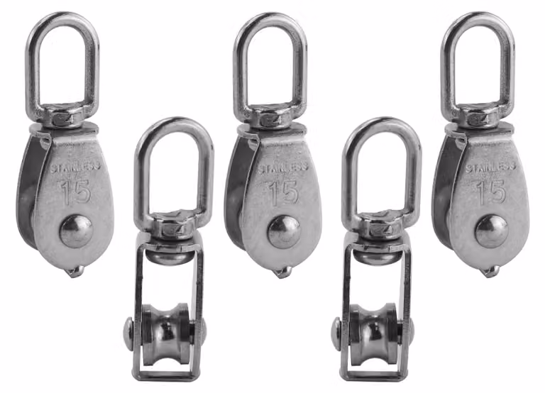 Set di 5 rulli in acciaio inossidabile, acciaio 304, per funi, colore argento
