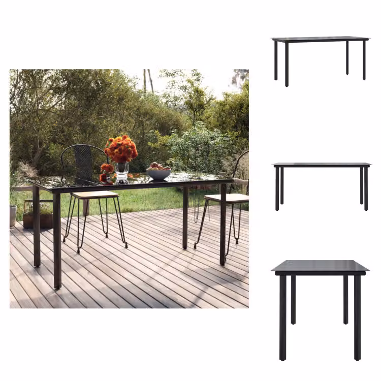 vidaXL Tavolo da pranzo da giardino nero 160x80x74 cm in acciaio e vetro temperato - Tavoli da giardino