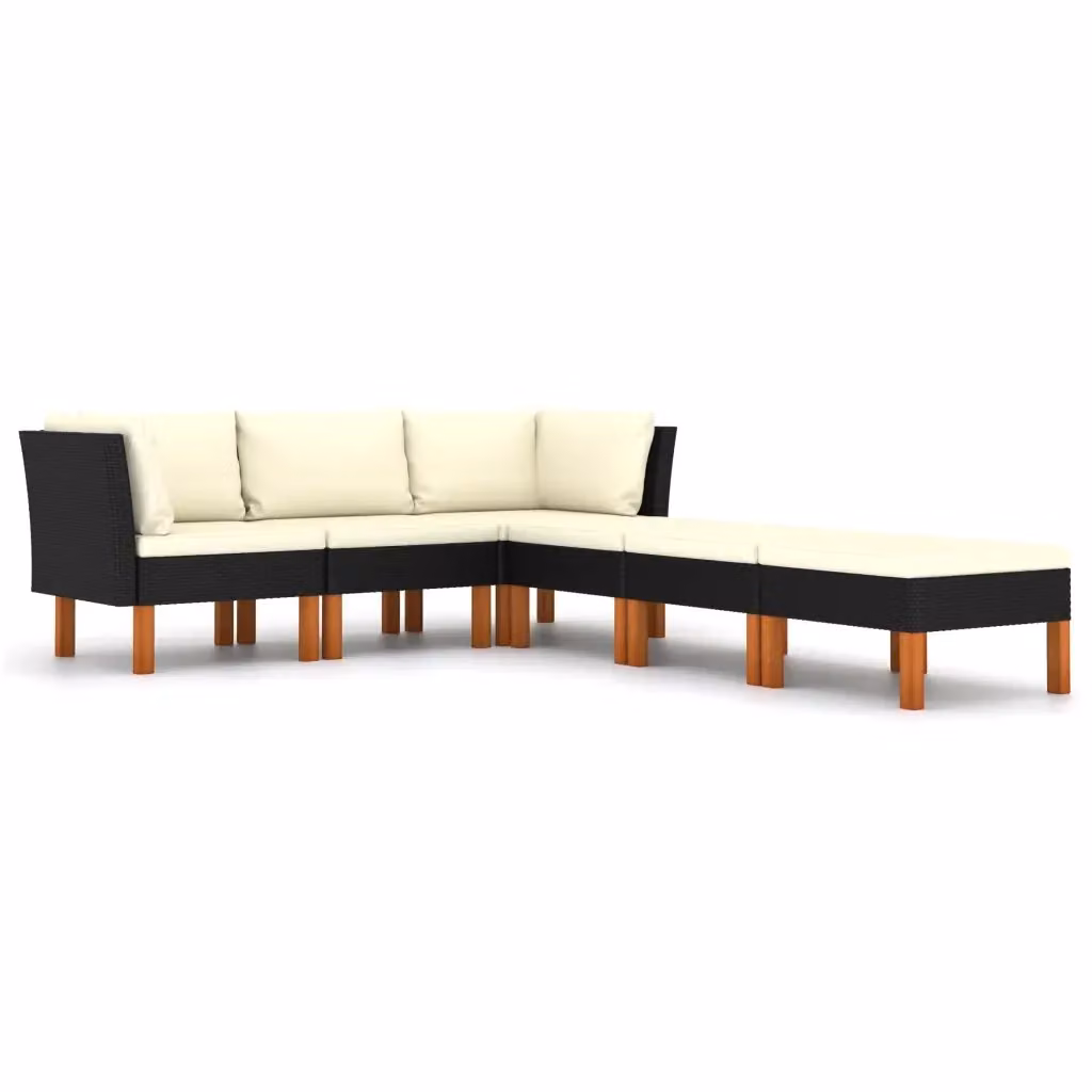 vidaXL Set Divani da Giardino a L 6 pz con Cuscini, Struttura in Metallo e Polyrattan, Nero e Bianco – 2