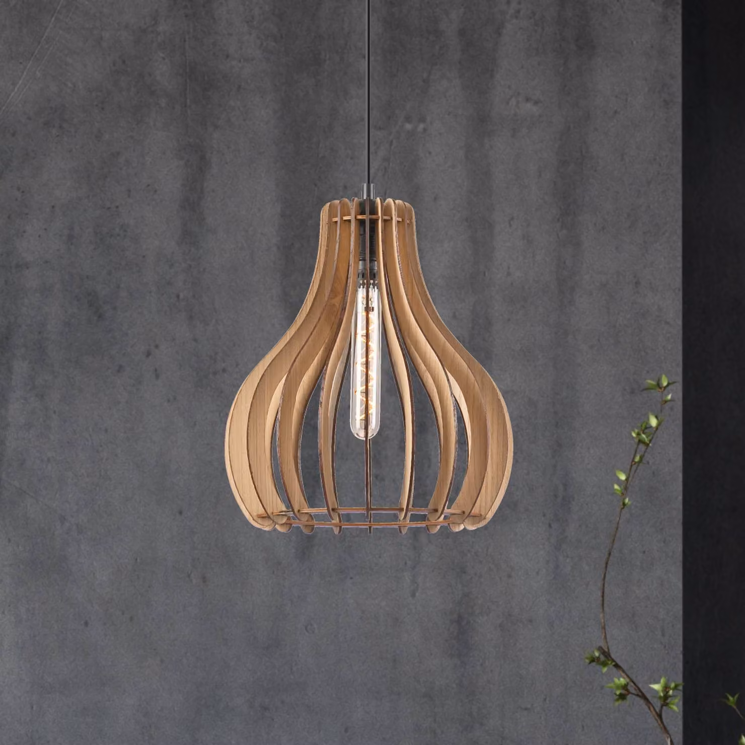 Lampada a sospensione Falou Lamkur, dimmerabile, Legno chiaro, Soggiorno / Sala da pranzo, Legno, Scandinavo, Lampada a sospensione