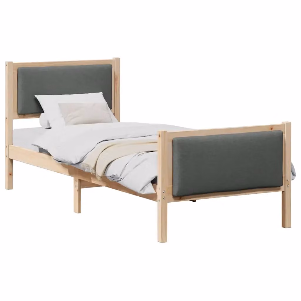 Struttura del letto moderna vidaXL in legno di pino e tessuto, Grigio e Marrone, 80 x 200 cm – 2