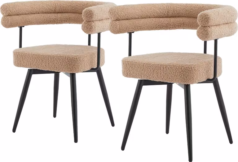 ML-Design Sedie da pranzo girevoli Set da 2 Marroni in tessuto Teddy Ergonomiche Sedie da salotto con braccioli e schienale Sedie girevoli a 360° con gambe in metallo
