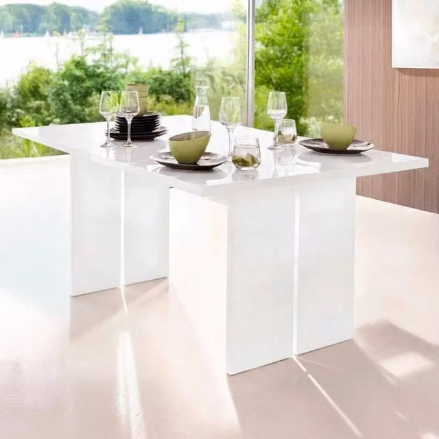 Tavolo da pranzo rettangolare moderno Alibi DMORA Bianco lucido L: 160 cm, P: 90 cm, H: 75 cm