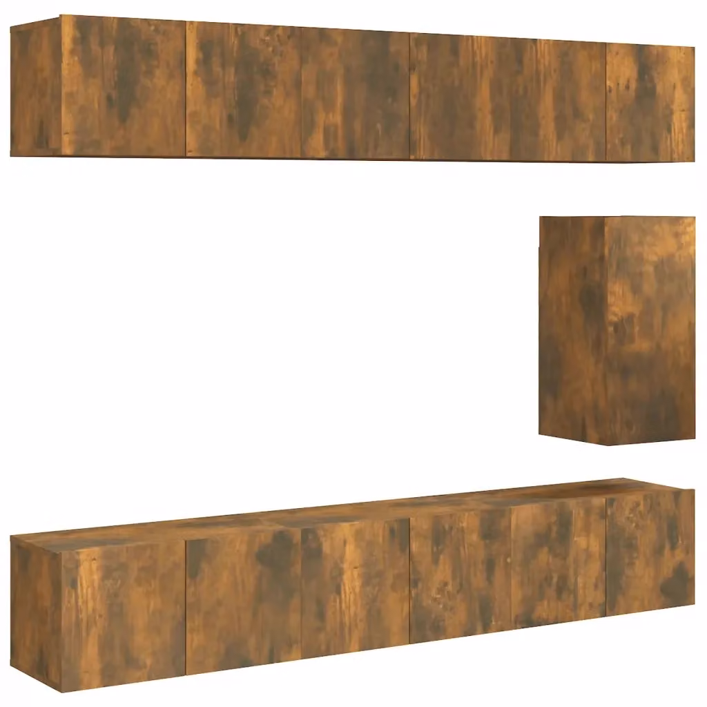 Set di mobili porta TV da 7 pezzi vidaXL in legno multistrato colore rovere fumo marrone opaco – 2