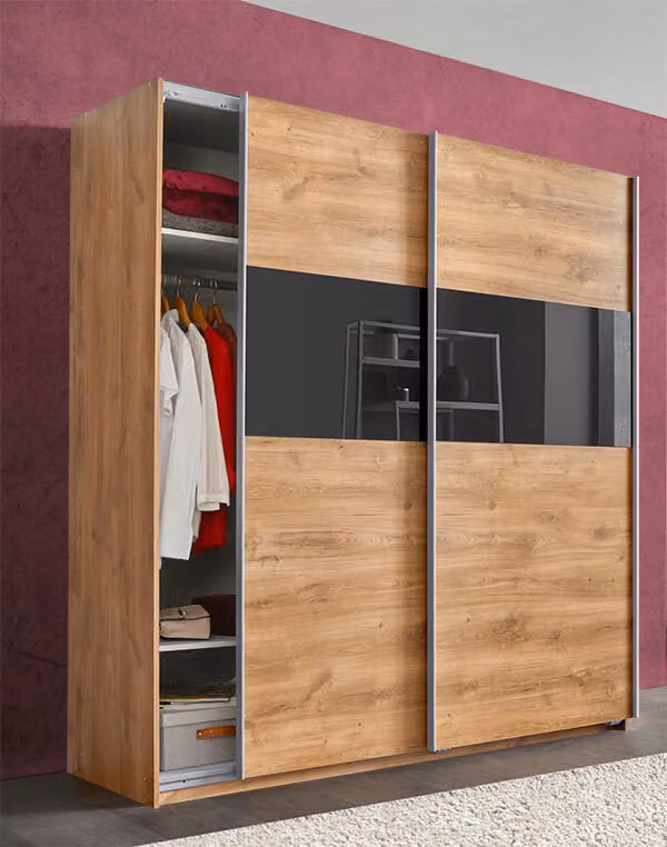 Armadio ad ante scorrevoli Bramfeld in rovere / vetro grigio 180 cm