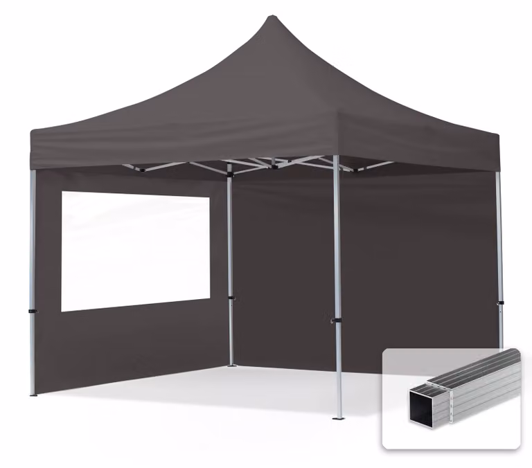 TOOLPORT 3x3m gazebo pieghevole con laterali (finestre panoramiche), ECONOMY alluminio, grigio scuro
