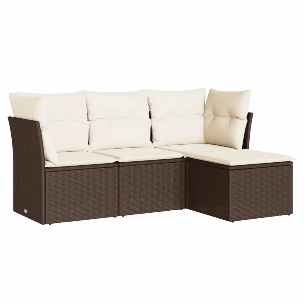 vidaXL Set Divano da Giardino a L 4 pz in Polyrattan Marrone e Bianco con Cuscini Imbottiti e Coperture Rimovibili – 2