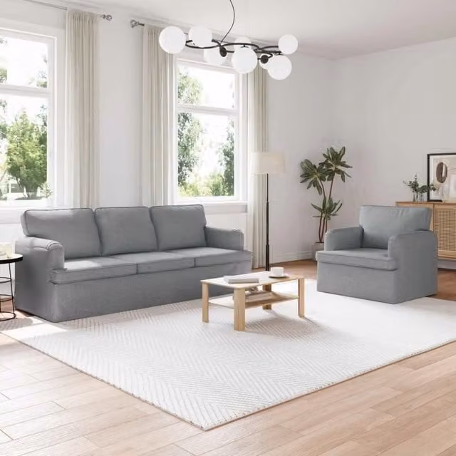 Set di 2 divani moderni vidaXL in tessuto grigio con struttura in metallo e cuscini inclusi – 1