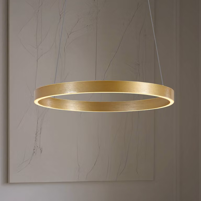 Lucande Lampada a sospensione LED Yonam, Ø 60 cm, 1 luce, oro, CCT Yonam Lucande, dimmerabile, Ottone / Oro, Soggiorno / Sala da pranzo, Metallo, Moderno