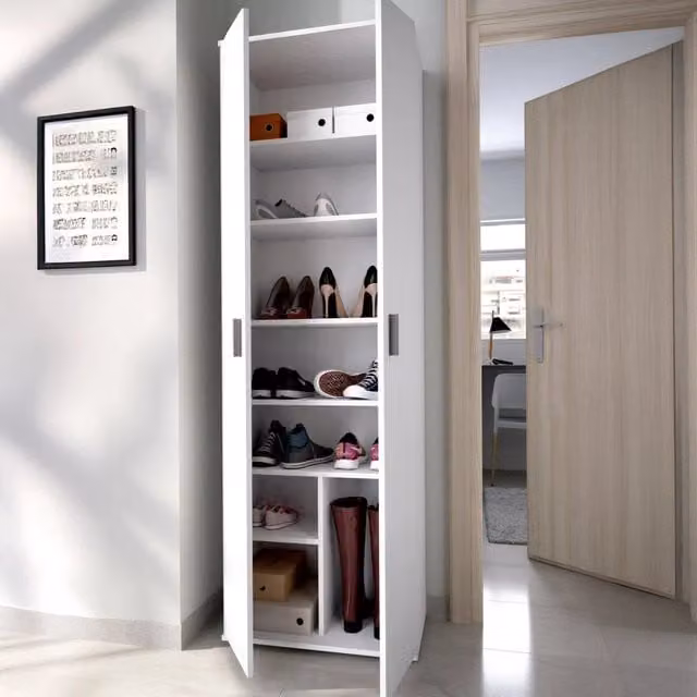 Armadio multiuso DMORA bianco con ante a battente e ripiani interni, L: 61 cm, P: 35 cm, H: 190 cm