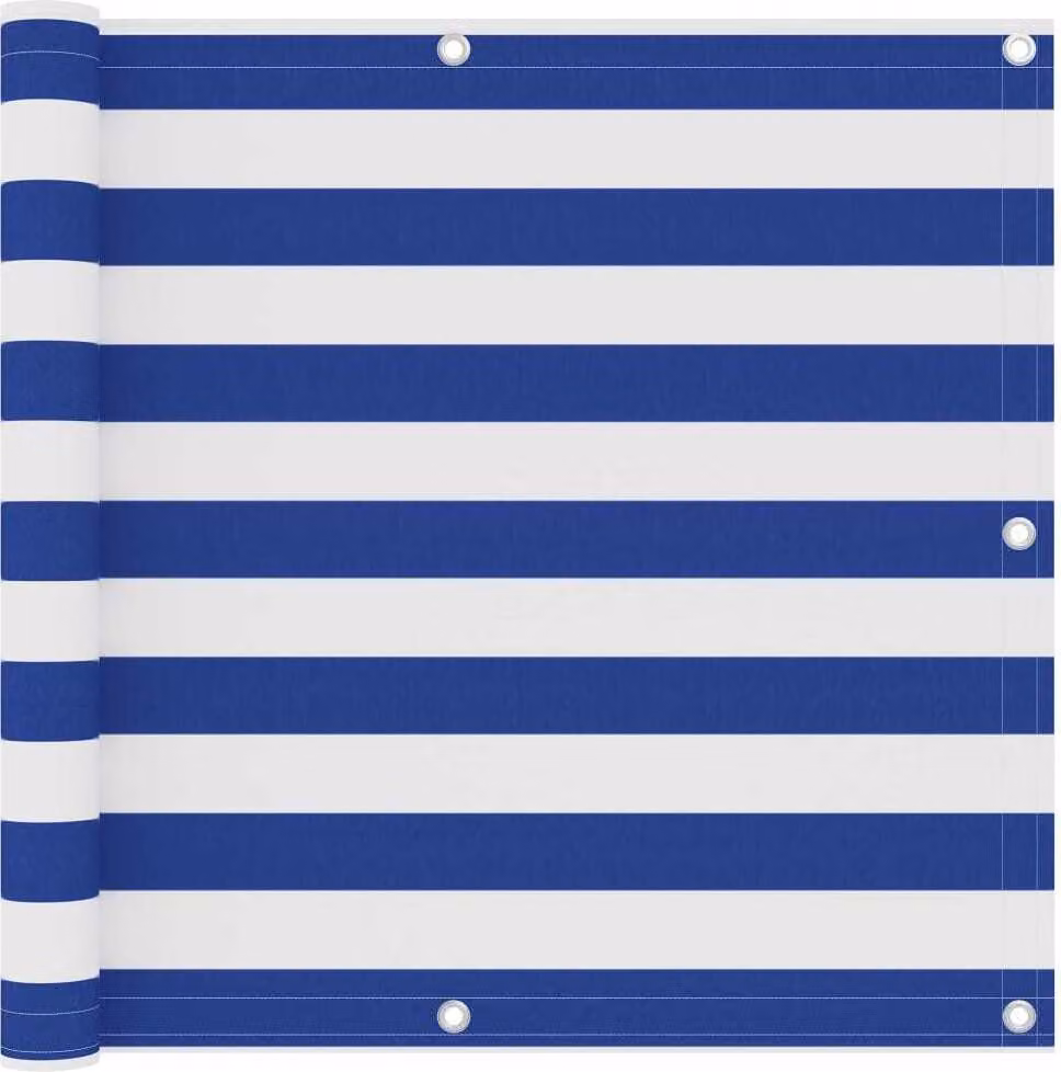 The Living Store Paravento per balcone bianco e blu 90x300 cm Tessuto Oxford