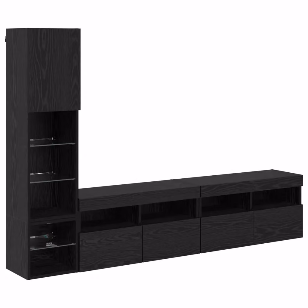 Mobile Porta TV Moderno Design In in Rovere e Nero, Credenza con Illuminazione Integrata per Soggiorno, L: 132 cm, H: 59,7 cm, P: 30 cm – 2
