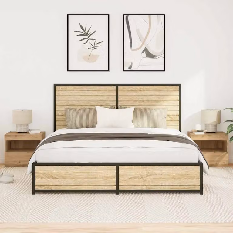 Set di 2 Armadi da Notte vidaXL in stile Rustico Marrone con Illuminazione Integrata L 50 cm x P 40 cm x H 45 cm