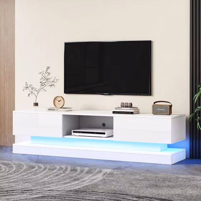 Mobile TV WISHDOR bianco lucido con illuminazione LED integrata, design moderno per soggiorno, L 160 cm x P 35 cm x H 40,5 cm